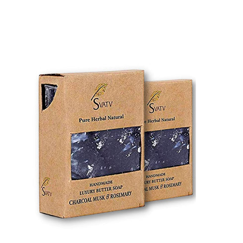 SVATV Handcrafted Soap with Natural Soothing Herbs of Charcoal Musk & Rosemary - 125g X 2 = 250g