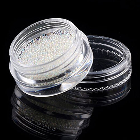 Nails Art Mini Rhinestones Beads AB Micro Ball Gems 3D Manicure Tips in Two Bottles with Tray