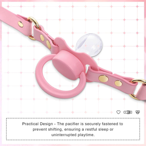 Set Littleforbig Leather Adjustable Strap Gen II Pacifier & Gag Pink