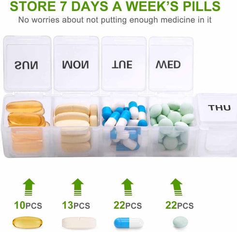 Partsmojo 7 Pill Organizer Daily Case US Stock Weekly Portable Extra Large Day Box Clear