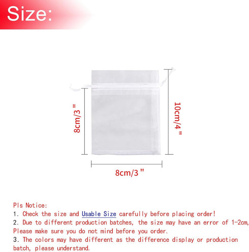 50Pcs White Organza Bags, 3x4 Inch Sheer Wedding Party Favor Bags with Drawstring