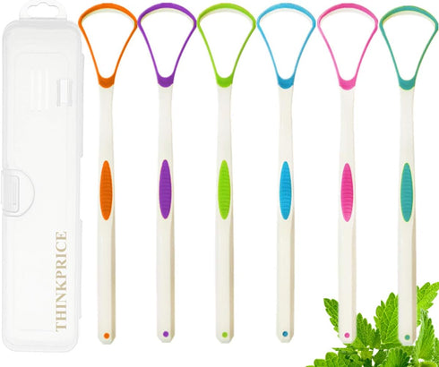 Tongue Scraper Cleaner 100% BPA Free with Travel Handy Case for Adults & Kids, Healthy Oral Care (6 PACK)