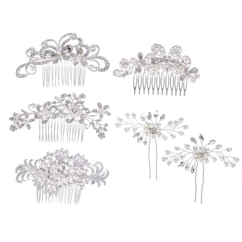 inSowni 32 Pack Silver Wedding Hair Side Combs + U-shaped & Twist Bridal Hair Pins Accessories with Rhinestone Pearls