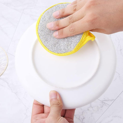 1pcs Durable Scrub Scouring Sponge, Microfiber Round Dish Washing Scrubber for Cleaning Dishes & Pots, Random Color