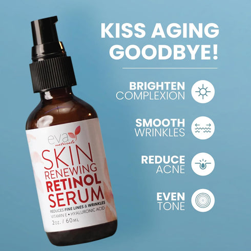 Retinol Serum by Eva Naturals, 2.5% Retinol Serum for Face with Hyaluronic Acid, Vitamin E & Organic Aloe - 2 Pack