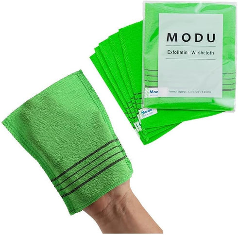 Modu 6 Pcs Korean Exfoliating Mitt Bath Washcloth 6.7 x 5.5 in - Small 6 Pcs Green