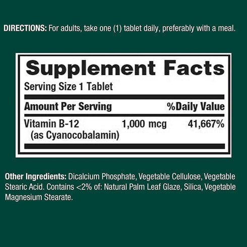 Nature's Bounty Natural Vitamin B12, 1000mcg, 100 Tablets, Pack of 2