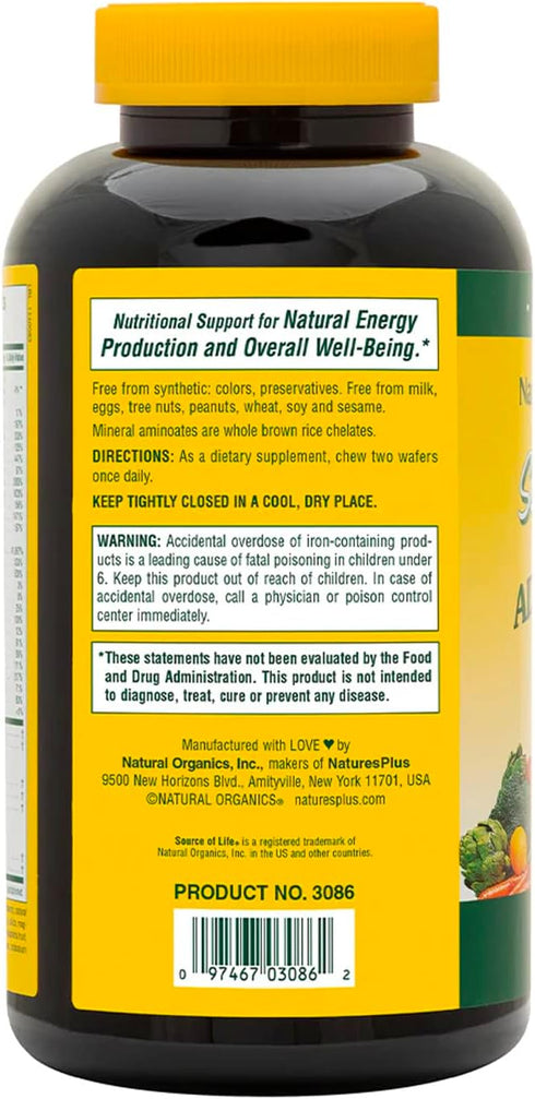 Natures Plus Source of Life Adult Chewable Multivitamin - 90 Vegetarian Wafers, Apple Cinnamon Flavor