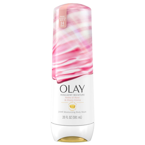 Olay Indulgent Moisture Body Wash for Women, Infused with Vitamin B3, 24hr Moisture, Rose and Cherry Creme Scent