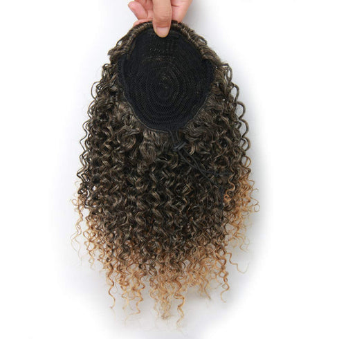 Short Afro Kinky Curly Ponytail Hair Piece - Synthetic Afro Kinky Curly Ponytail Extension for Women (Mix