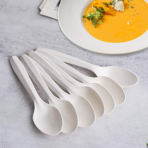Eco-Friendly Compostable Spoons, 150 Pieces Disposable Utensils Made from Starch, Durable Heat Resistant for Party