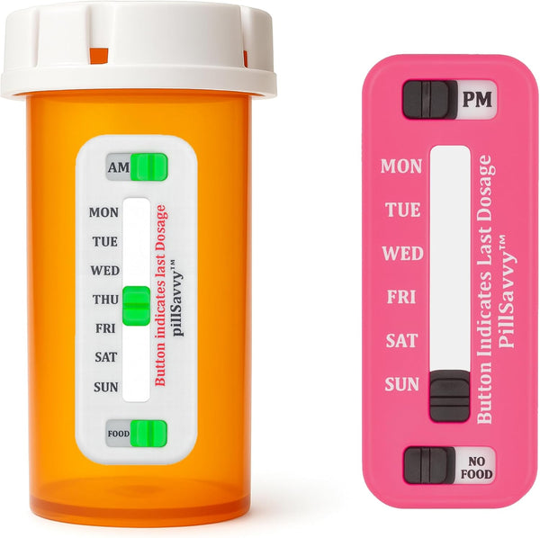 PillSavvy Daily Pill Tracker Non-Digital, Reusable Medication Reminder for Bottles & Organizers Easy