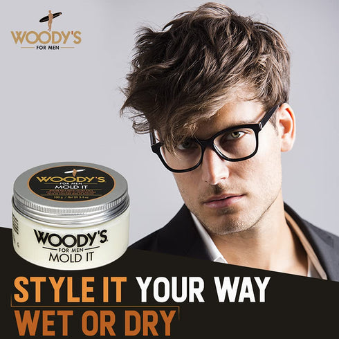 Woody's Mold It, Medium Hold Matte Finish Styling Paste for Men, Adds Texture and Volume, 3.4 oz