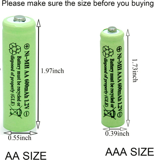 Solar Light Batteries AAA NIMH 600mAh 1.2V Rechargeable for Garden Lights, Remotes, Mice (8Pcs)