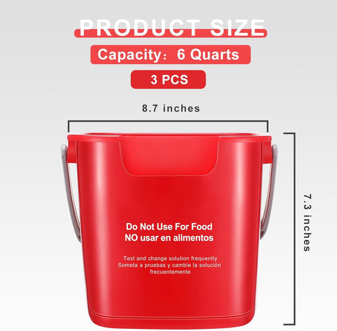Uiifan 3 Pcs 6 Quart Cleaning Bucket, Small Sanitizing Square Detergent Pail for Home, Commercial, Restaurant, Kitchen