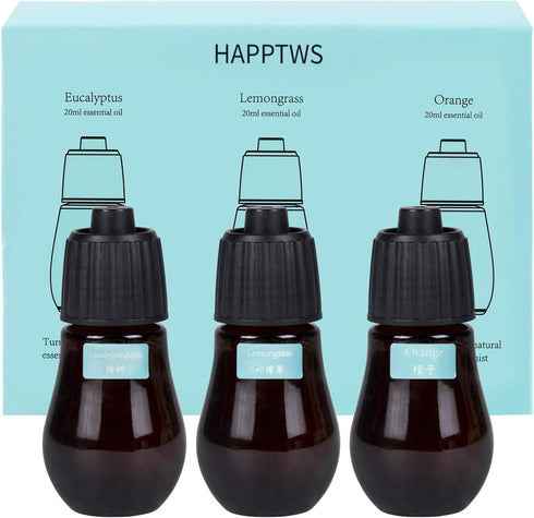 Aromatherapy Essential Oil Set, 3-Piece Set in Eucalyptus, Lemongrass, and Orange Flavors