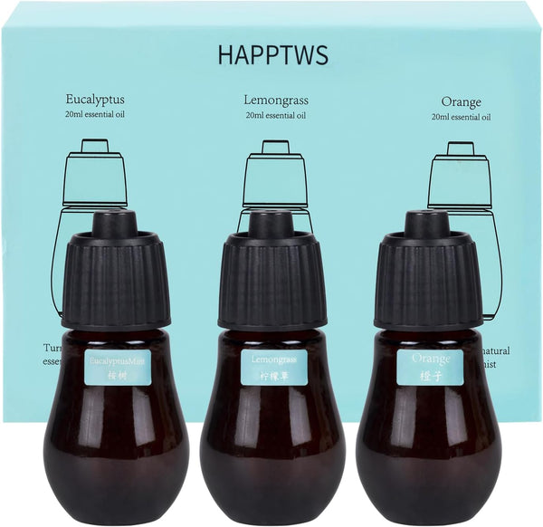 Aromatherapy Essential Oil Set, 3-Piece Set in Eucalyptus, Lemongrass, and Orange Flavors