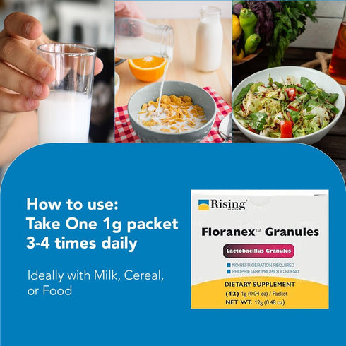 Rising Health - Floranex Granules - Probiotic Dietary Supplements - 12 Packets