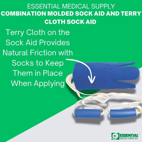 Package Essential Medical Supply Combination Molded Plastic Sock and Stocking Aid and Terry Cloth Sock Aid - Two Sock