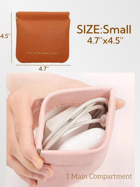 Small Makeup Bag for Women, PU Leather Travel Makeup Pouch with Zipper, Cosmetic Bag for Purse (Brown)