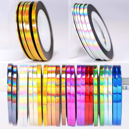 Nail Art Striping Tape Lines Kit, 36 pcs 1mm 2mm 3mm Nail Tape Strips for Design DIY, Silver Nails