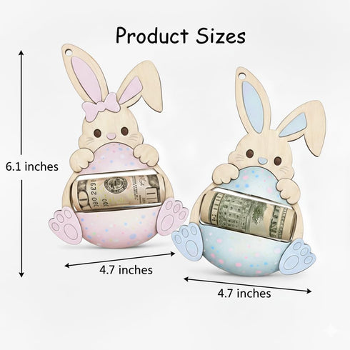 Set 2 3D of Easter Money Holder Bunny Egg Cash Holder, Wooden Basket Stuffers for Kids,Toddlers, Baby Boy Girl, Easter