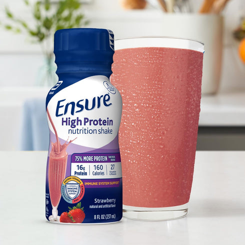 Ensure High Protein Nutritional Shake, 16g Protein, Meal Replacement, Strawberry, 8 Fl Oz (Pack of 24)