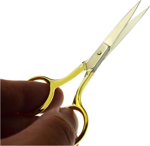 Professional Grooming Scissors - Stainless Steel Fine Straight Curved Tip Scissors for Facial Hair Removal, 3.5”