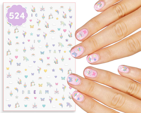 xo, Fetti Kids Unicorn Nail Stickers - 524 Decals for Birthday Girl Party Favors, DIY Home Activity, Cute Nail Transfer