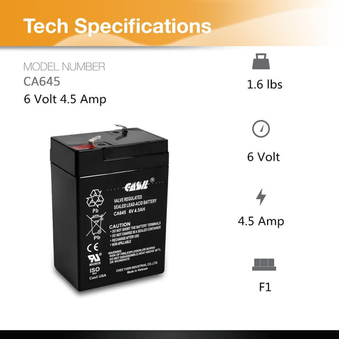 Casil 6V 4.5AH CA645 Replacement Battery AGM SLA Rechargeable Battery with F1 Terminal,2Pack