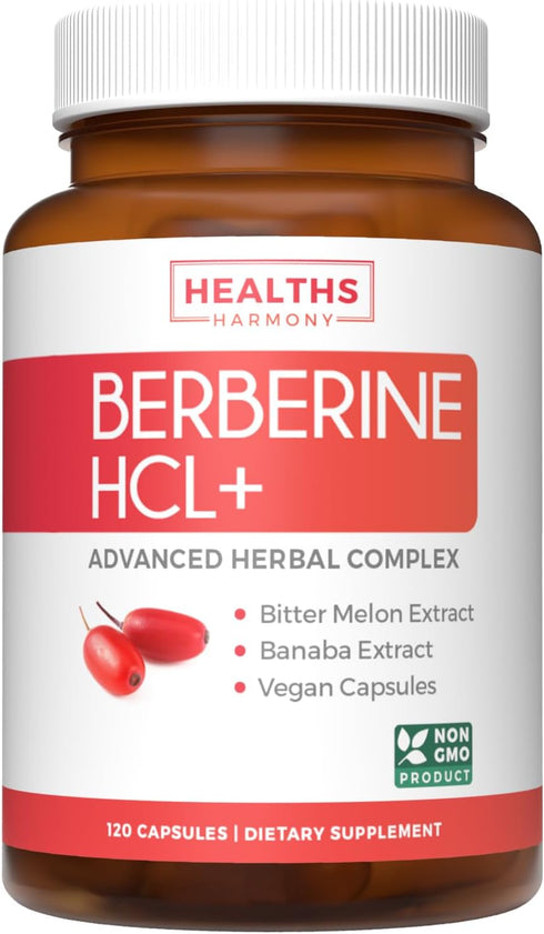 Berberine Supplement 500mg - Non-GMO & Vegetarian, Plus Bitter Melon & Banaba Leaf Extract, 120 Caps