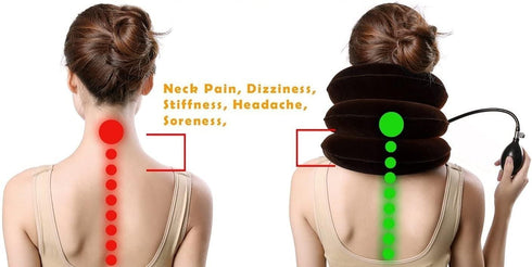 Inflatable Cervical Neck Traction Air Pillow, Pain Relief Collar for Adults, Grey
