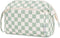 Narwey Large Mint Green Checkerboard Makeup Bag, Wide-open Travel Cosmetic Organizer