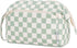 Narwey Large Mint Green Checkerboard Makeup Bag, Wide-open Travel Cosmetic Organizer