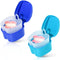 2 Pack Denture Bath Case Cup Holder with Strainer Basket for Travel Cleaning (Light Blue and Blue)