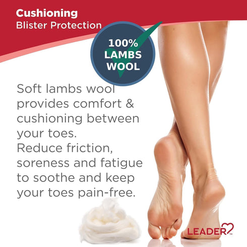 Leader 100% Lambs Wool Padding, 2 Pack, Provides Cushioning Comfort and Pain Relief Between Toes, 3/8 oz