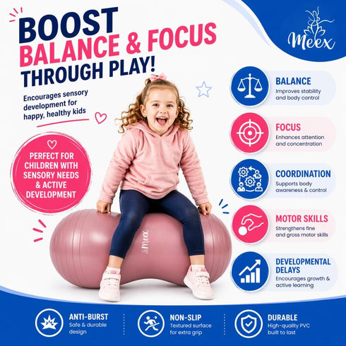 Meex Sensory Peanut Ball for Kids Therapy and Exercise - Enhance Balance, Motor Skills and Physical Therapy Calming