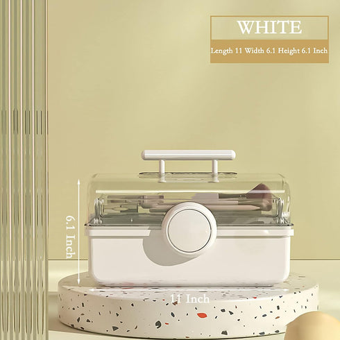 Large Capacity Makeup Storage Organizer with Transparent Visual Cover, 3 Layers Portable Cosmetic Storage Box