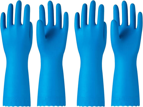 PACIFIC PPE 2 Pairs Reusable Dishwashing Cleaning Gloves, Latex Free, Cotton Lining, Blue, Large