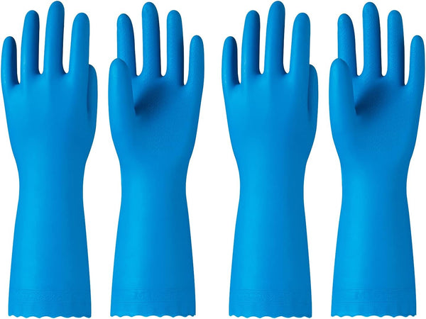 PACIFIC PPE 2 Pairs Reusable Dishwashing Cleaning Gloves, Latex Free, Cotton Lining, Blue, Large