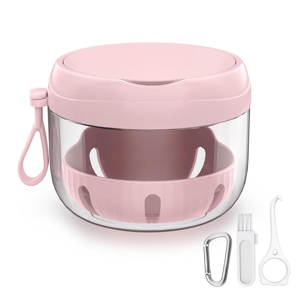 Denture Bath Box Cup Kit, Portable Leak Proof Retainer Case for Travel, Cleaning Care with Brush, Strainer, Tool, Mirror