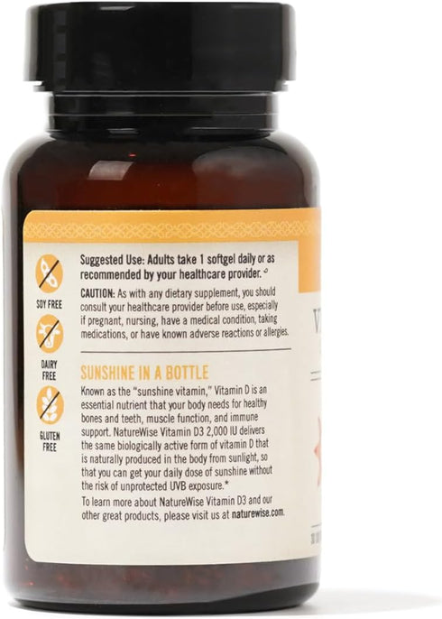 NatureWise Vitamin D3 2000iu (50 mcg) Healthy Muscle Function, and Immune Support, Non-GMO, Gluten Free in Cold-Pressed Olive Oil, ( Mini Softgel), 30 Count, (Package May Vary)