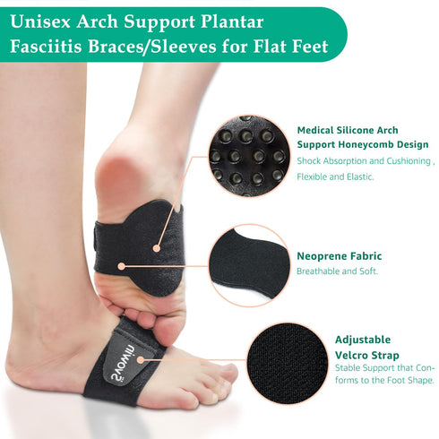 Arch Support Compression Sleeves for Flat Feet, Adjustable Velcro Braces for Pain Relief, Unisex Orthotic Wrap