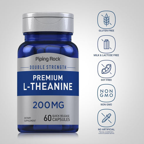 Piping Rock 200mg L Theanine Capsules | 60 Count | Non-GMO & Gluten Free Supplement