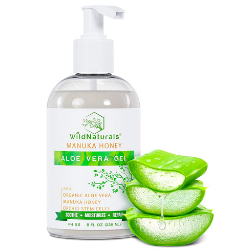 Wild Naturals 100% Pure Aloe Vera Gel with Manuka Honey, Organic Gel for Sunburn Relief, Acne, Moisturizing