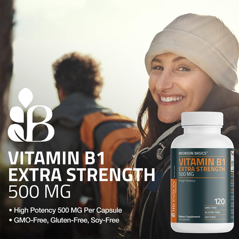 Bronson Vitamin B1 Extra Strength - 500 MG High Potency, Non-GMO, 120 Capsules