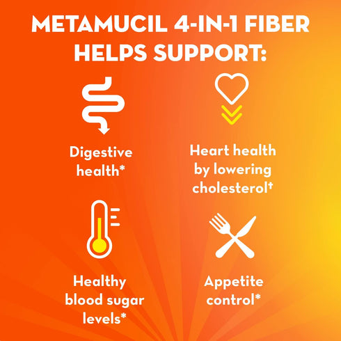 Packets, 44 Packets, 4-in-1 Metamucil On-the-Go Sugar-Free, Psyllium Husk Fiber Supplement, Orange Flavored, Individual