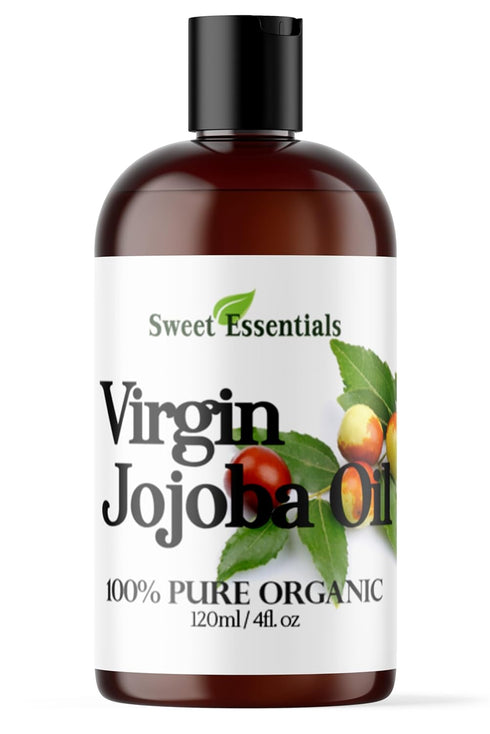 Sweet Essentials Premium Organic Unrefined Jojoba Oil, 4oz - 100% Pure, Cold Pressed for Hair, Skin & Nails