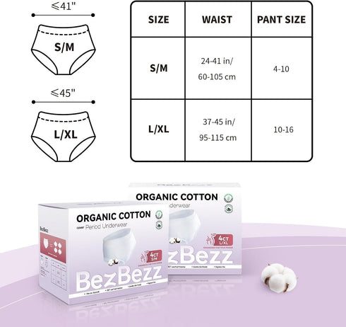 Organic Disposable Period Underwear for Women S/M, Postpartum Panties, Heavy Flow Leak Proof Overnight Pads Diaper