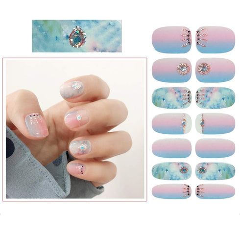 SIUSIO 112pcs Full Nail Wraps Stick on Gel Nail Polish Strips, Elegant Gradient Glitter Nail Art Sticker with Crystal